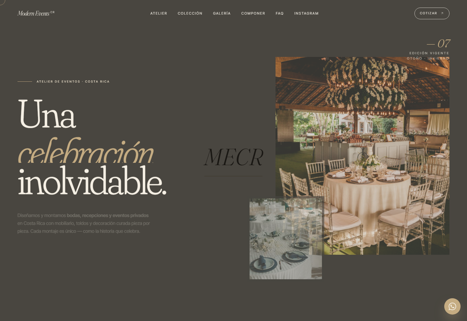 Modern Events CR. Un catálogo visual para mostrar servicios de eventos y convertir visitas en solicitudes.